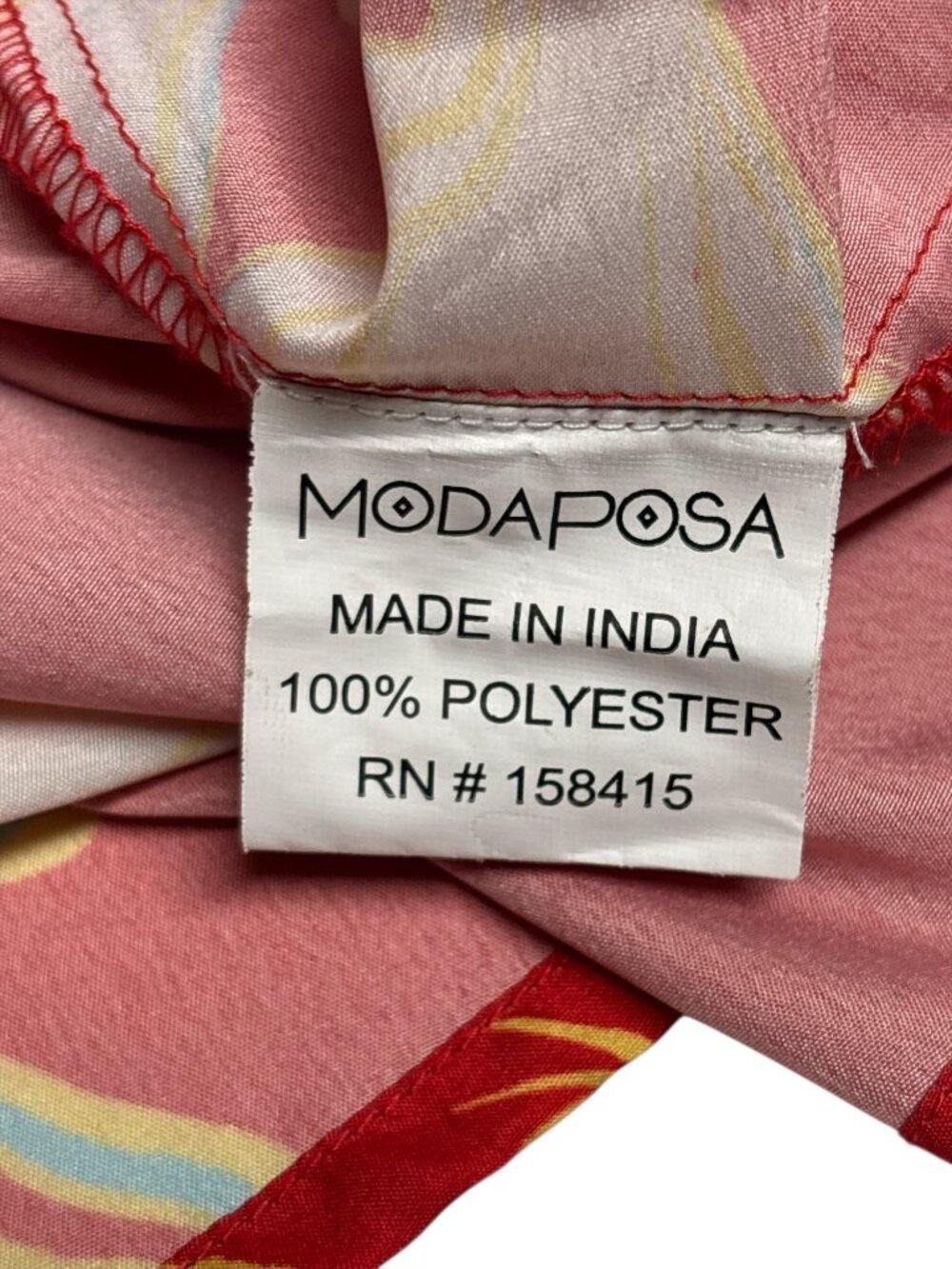 Moda Posa XL Red Bird Orint Maxi Dress Tue waist Mandarin Collar Boho Resort - Picture 8 of 11